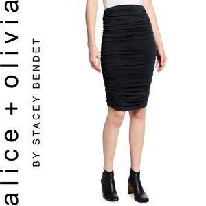 ALICE AND OLIVIA Melanie Fitted Shirred Pencil Skirt In Black XL